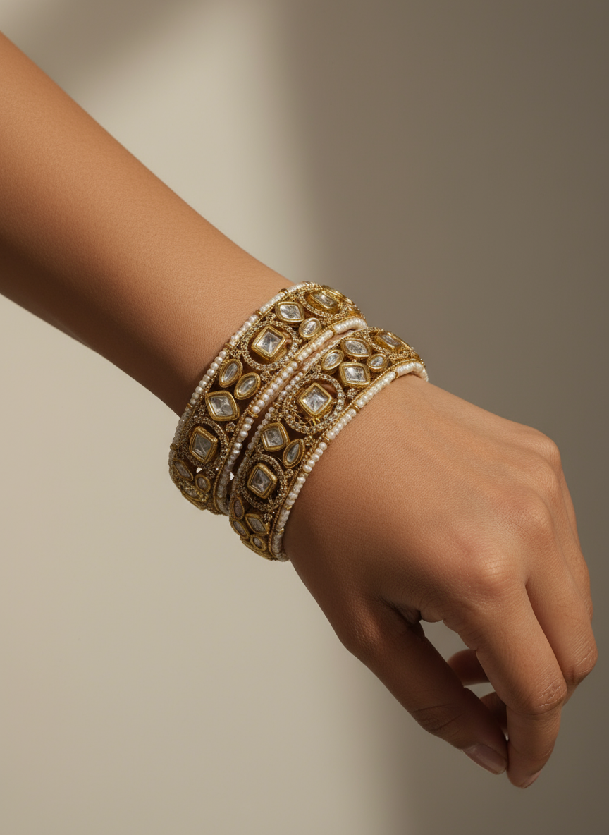 Pearl Polki kada set of 2