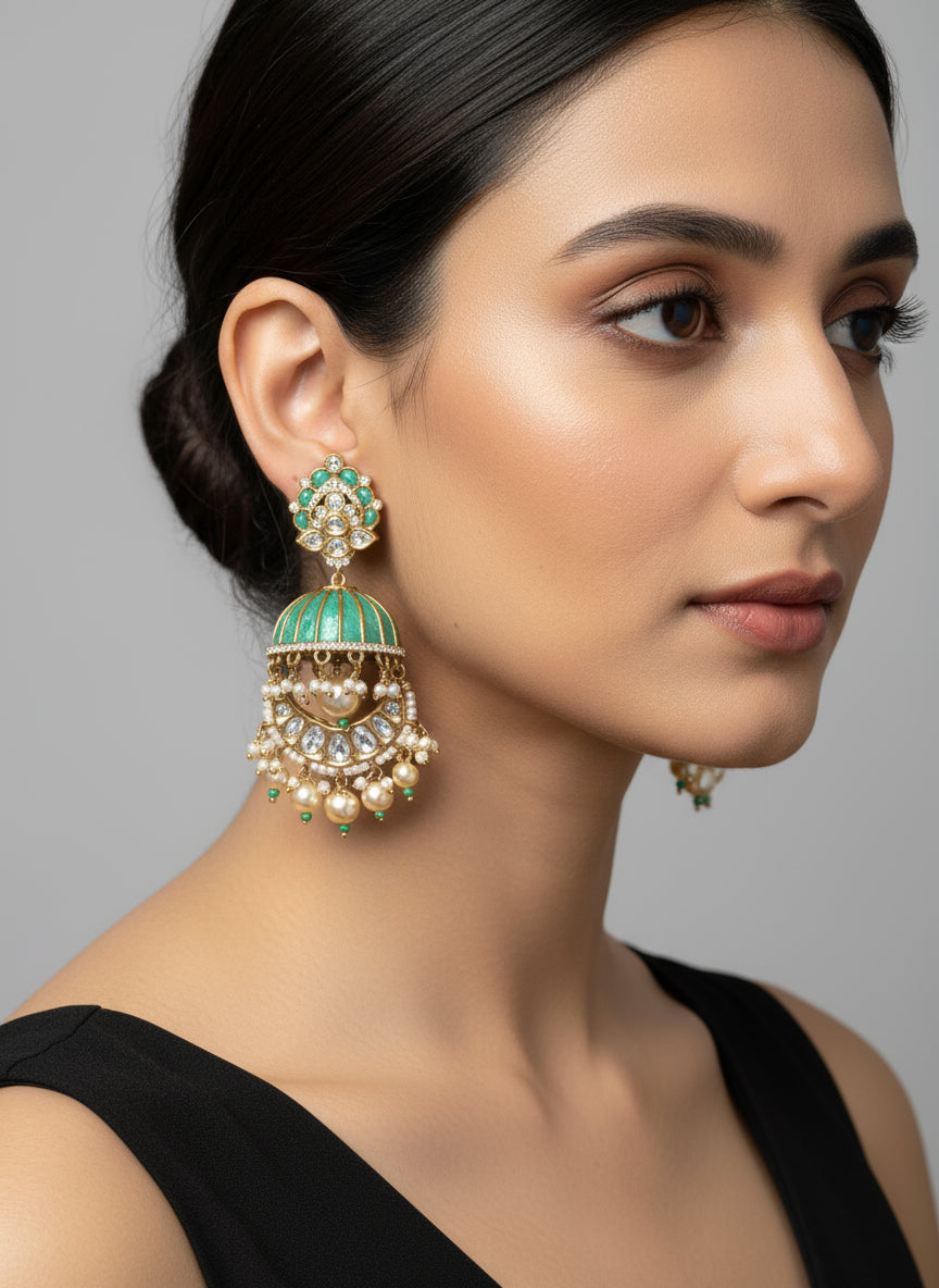 Mint Green semi precious Jhumkas
