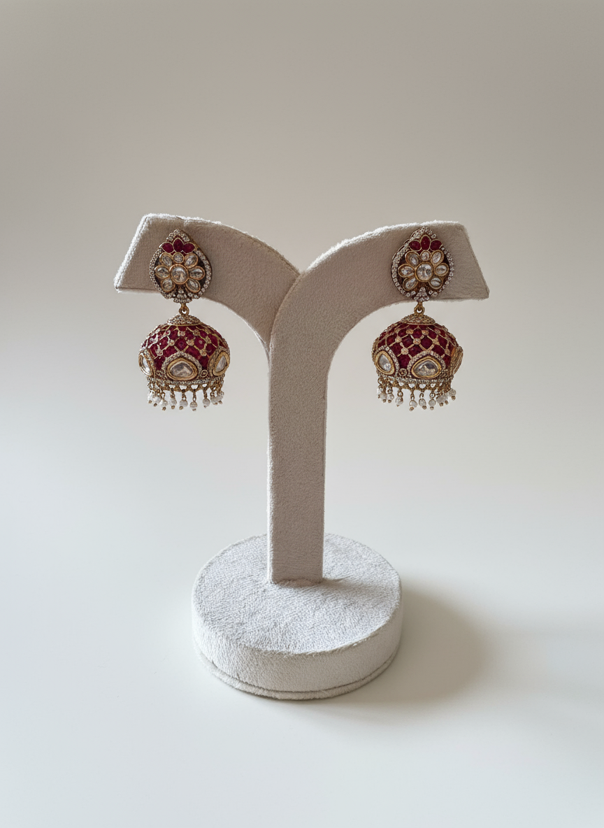 Ruby Pearl Drop Jhumkas