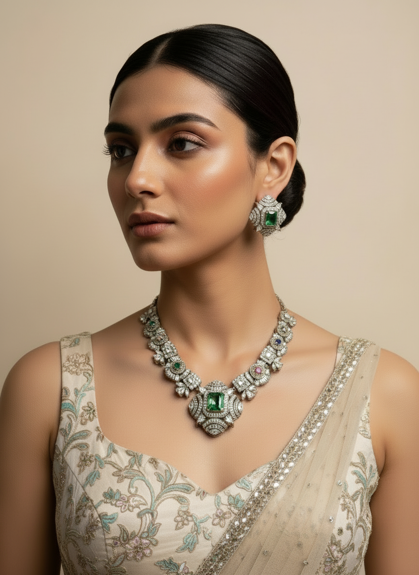 Victorian multi stone semi precious Neckpiece with studs