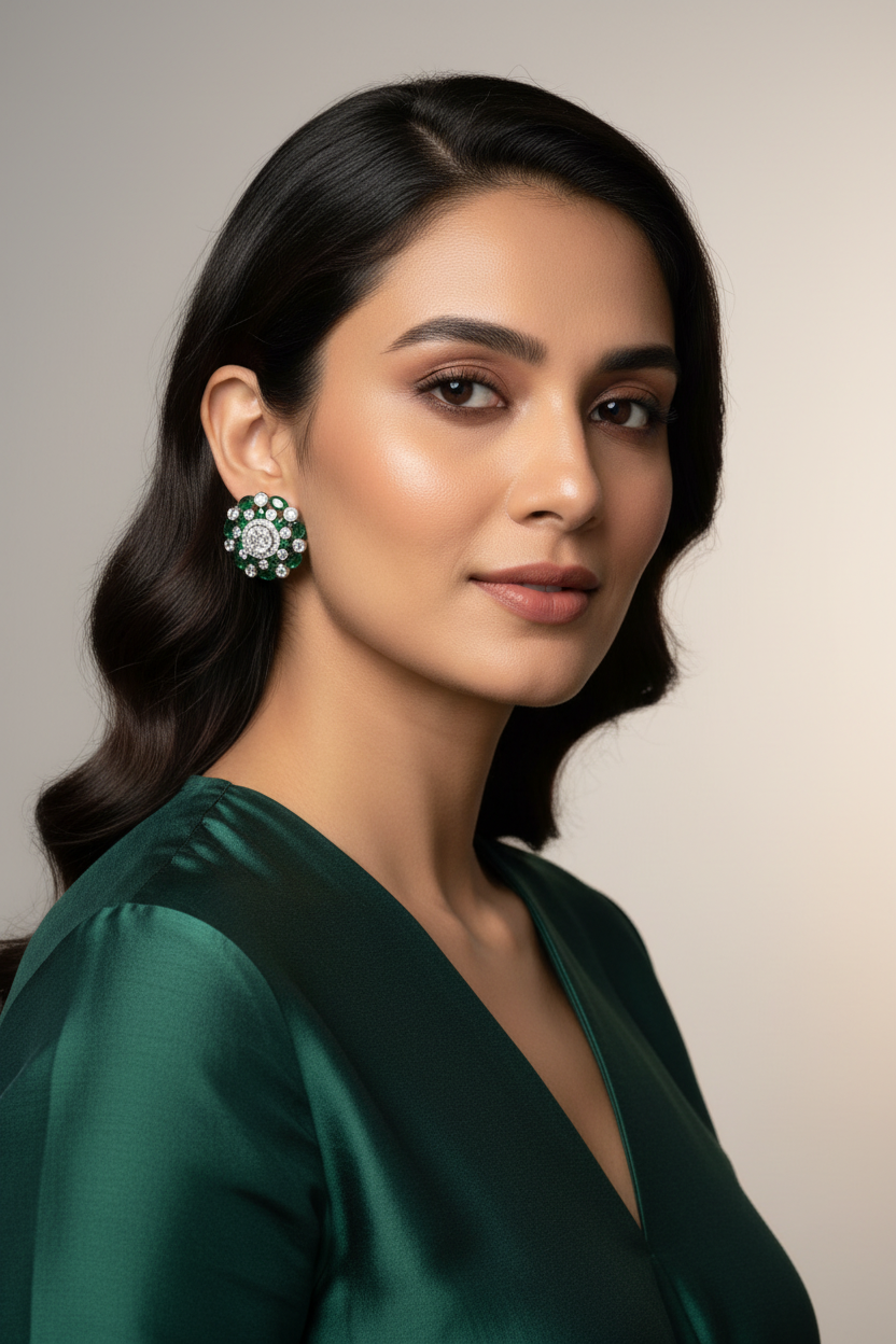 Green moissanite diamond studs