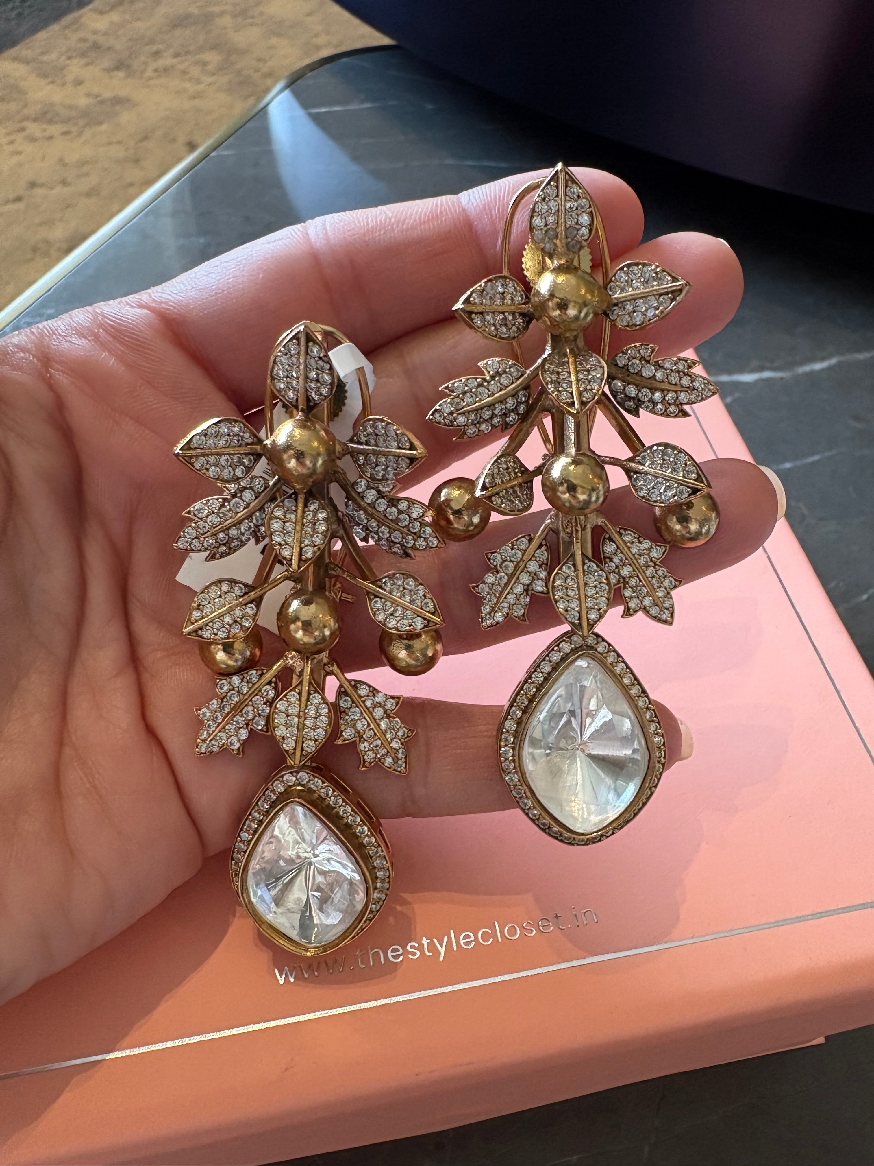 Contemporary Polki Leaf Earrings