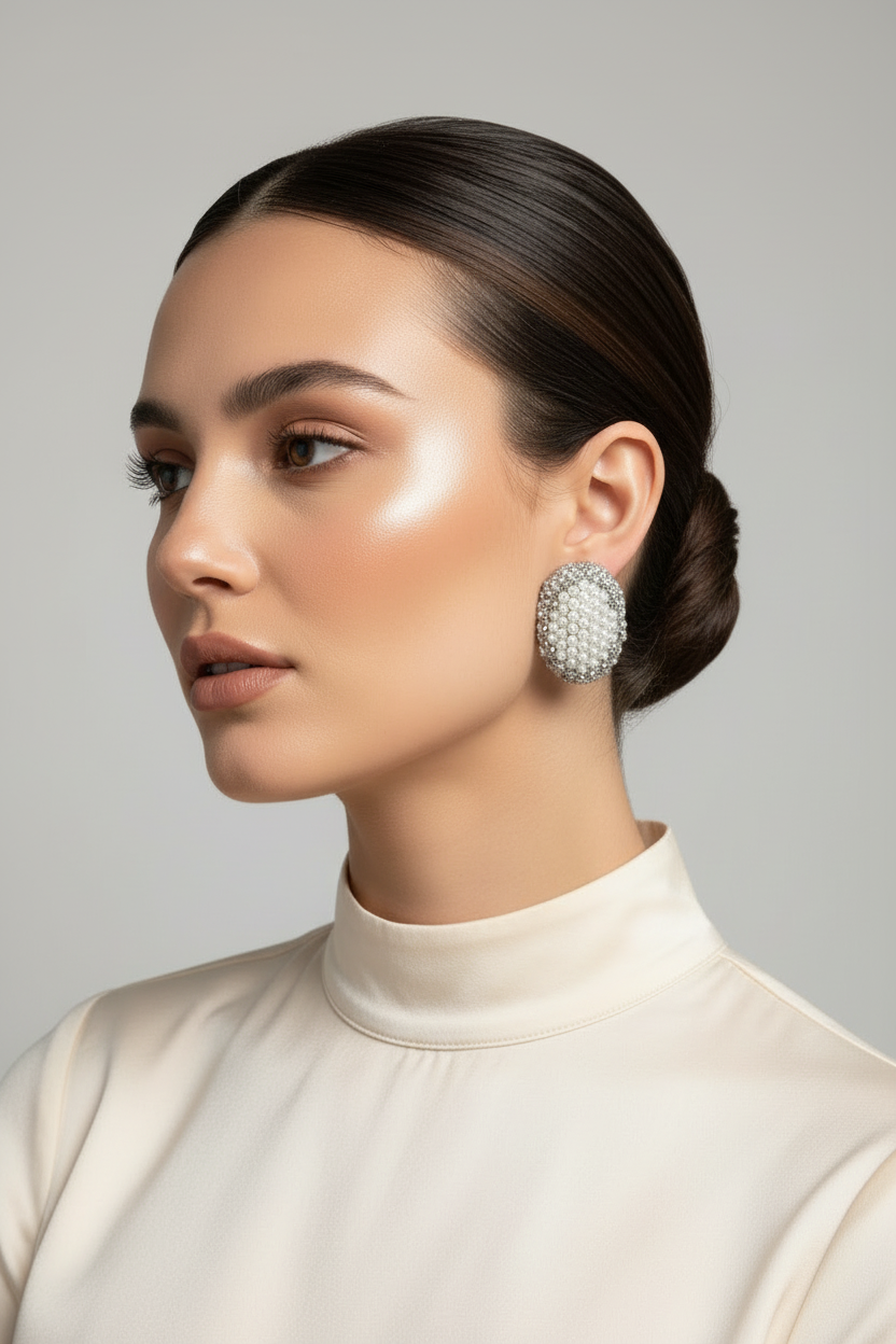 Lunar Silver pearl Statement Studs