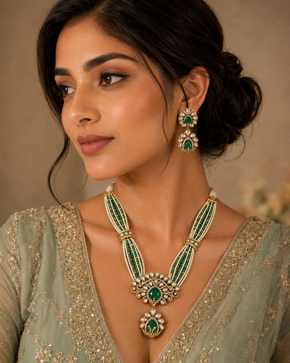 Alara Emerald Polki Set
