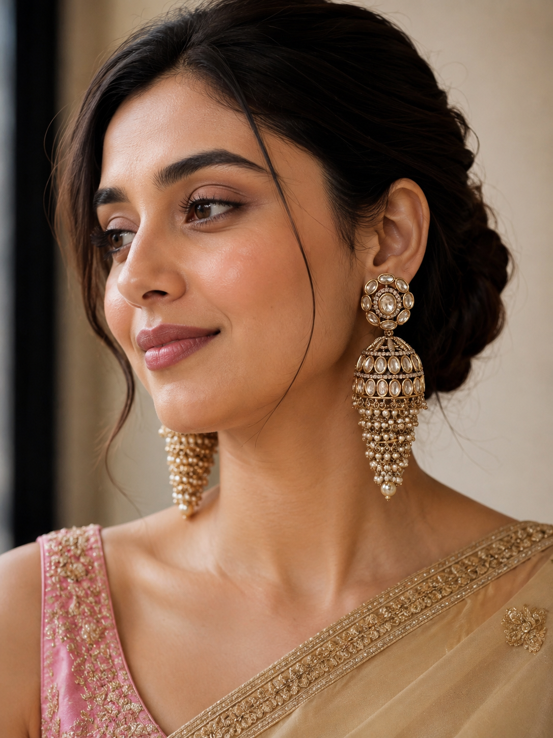 Vintage Gold Kundan Jhumkas