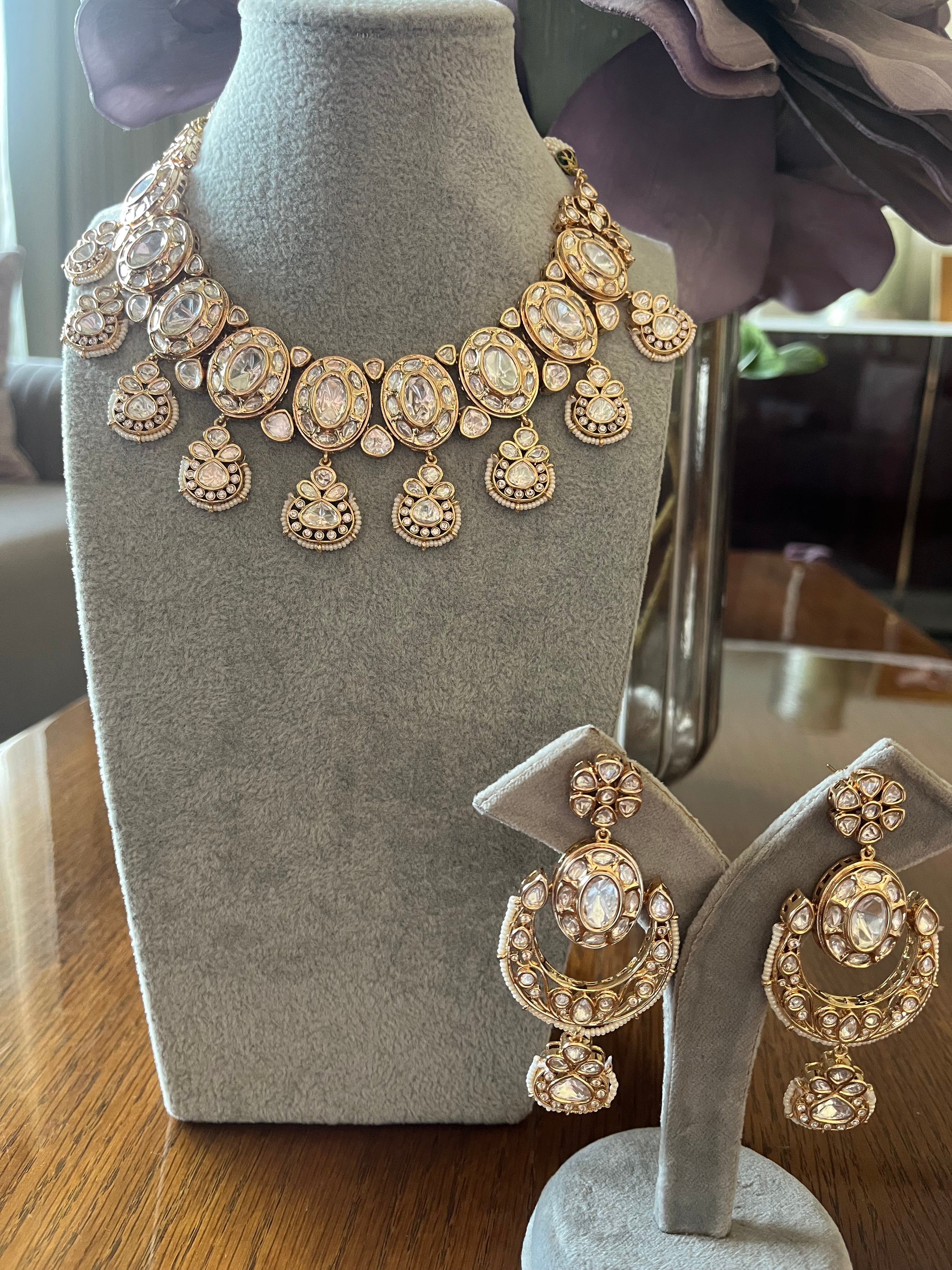 Aura polki necklace and earrings