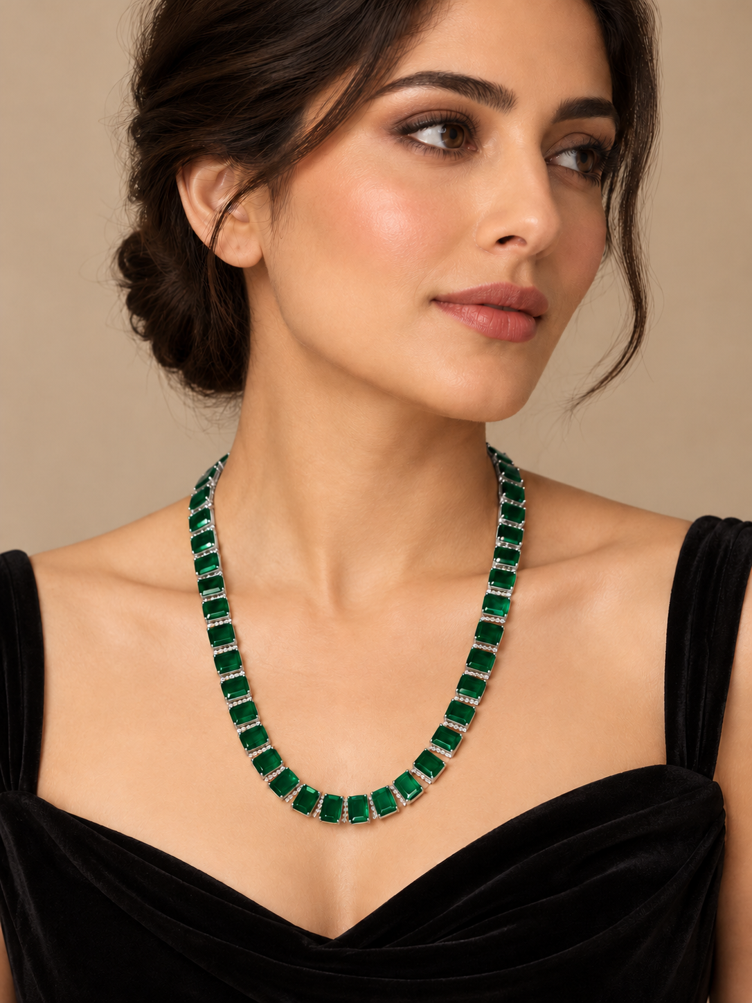 Emerald Diamond Cut Necklace with Earrings
