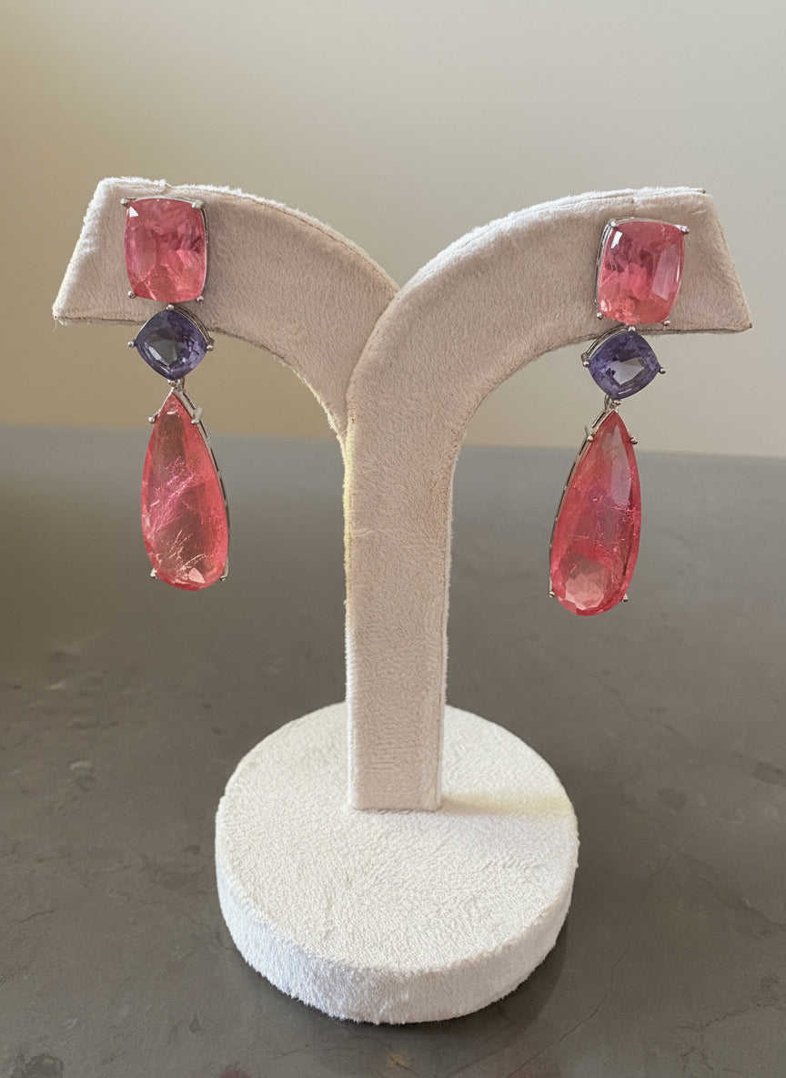 Pink & purple semi precious danglers