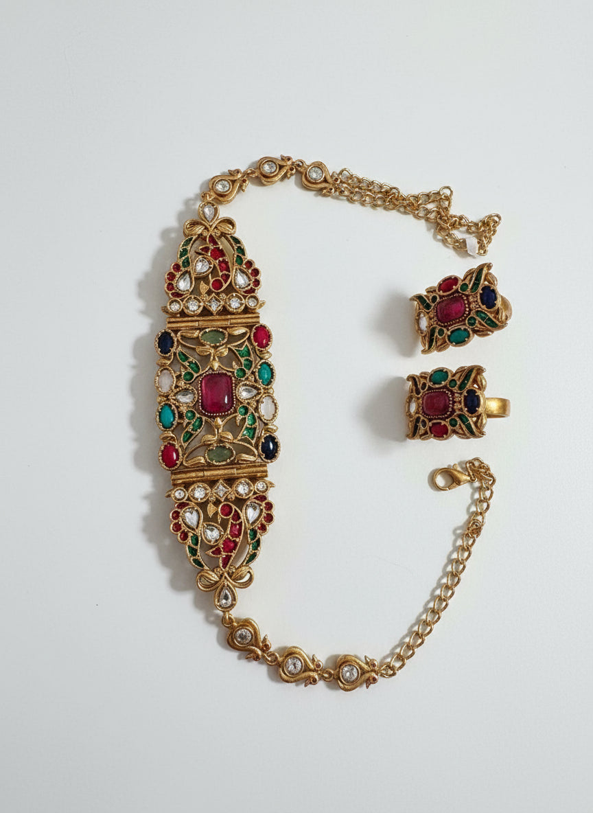 Navrattan choker with studs