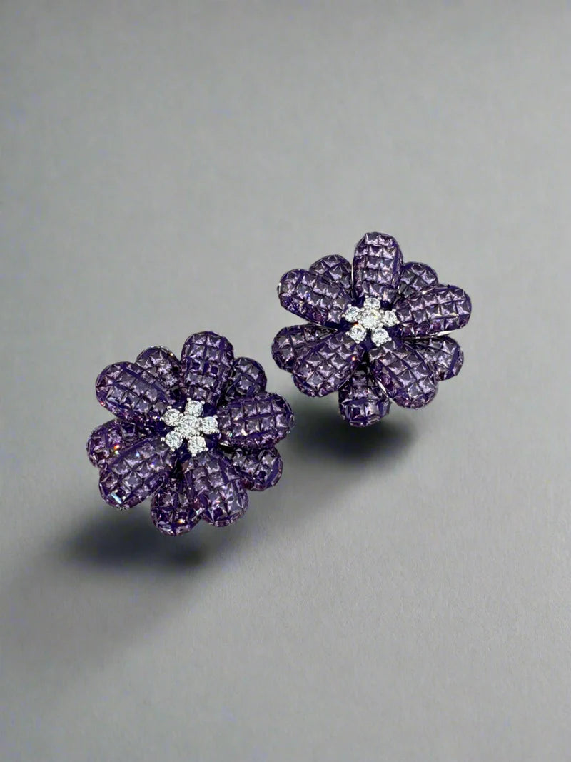 Purple Crystal Flower studs
