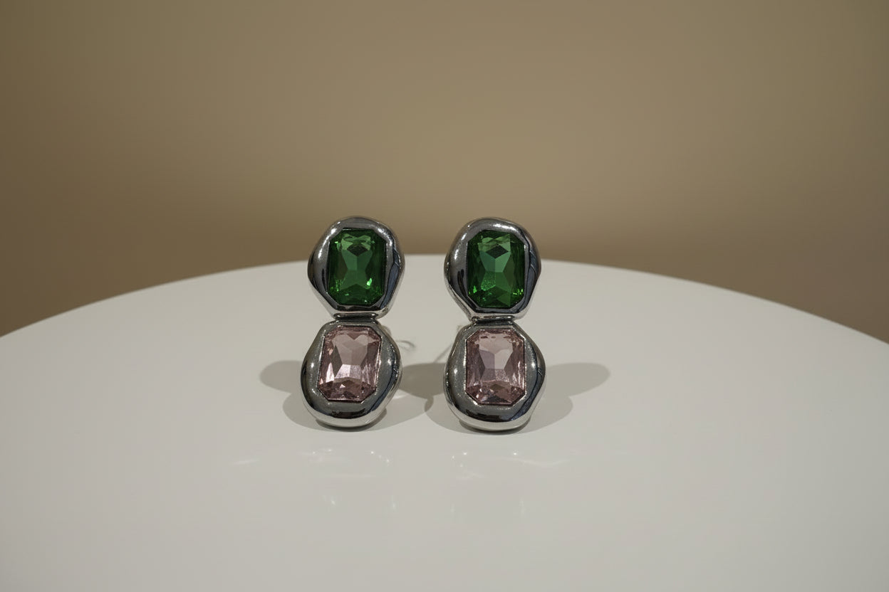 Two tone green and blush pink earrings