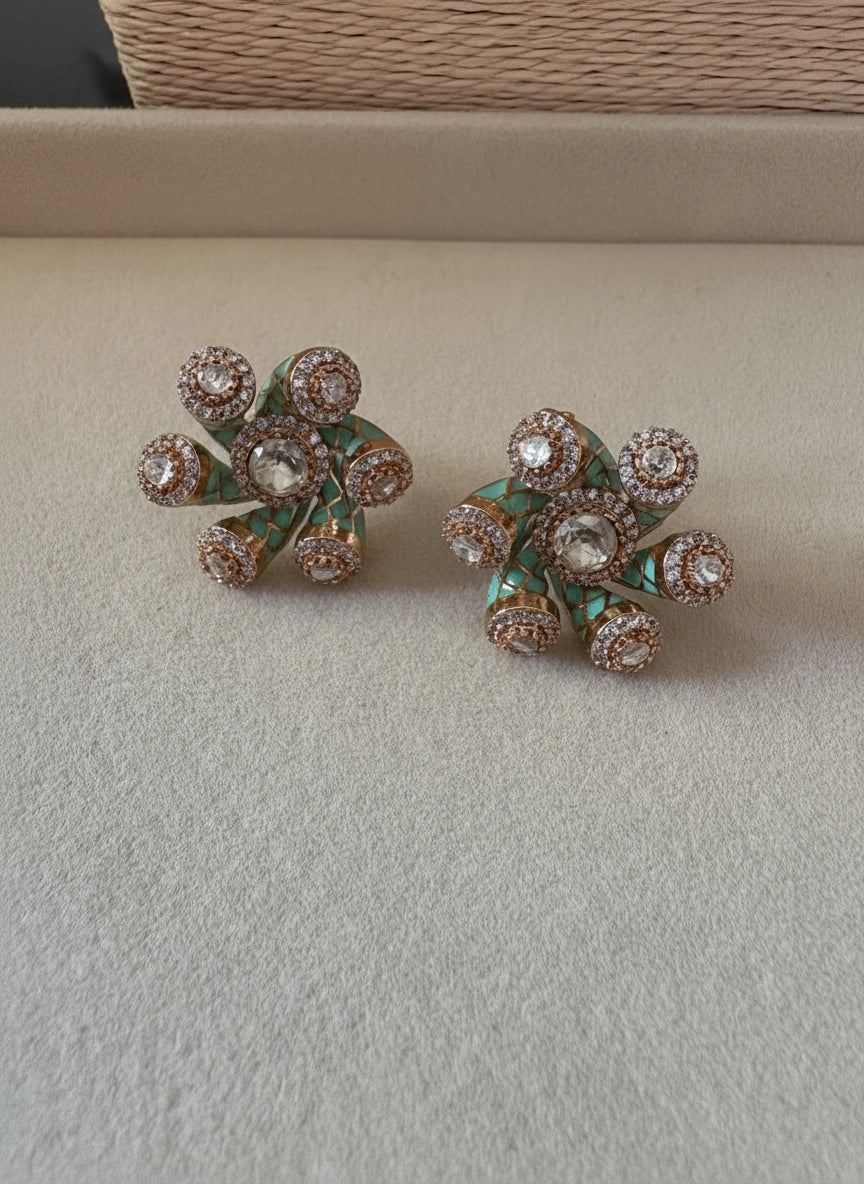 Mint green contemporary Polki studs