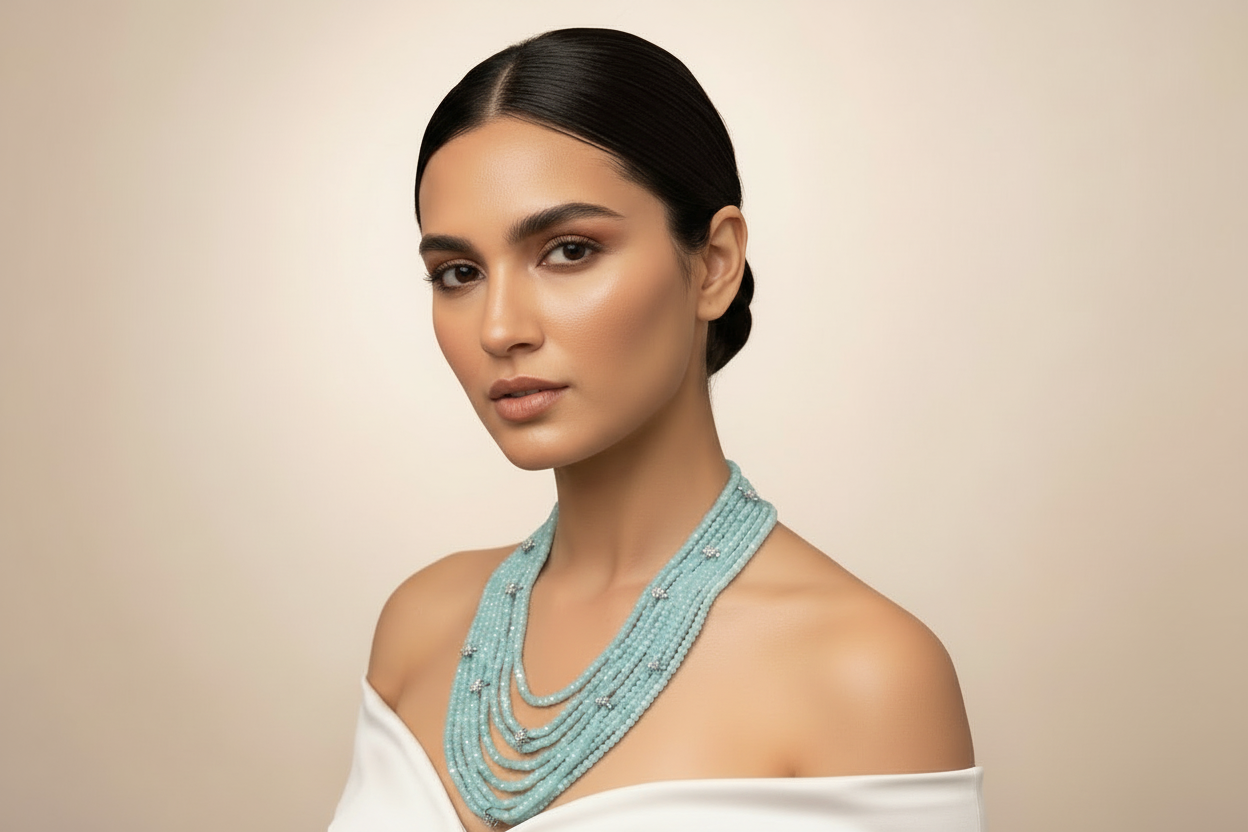 Aqua blue multi layer semi precious necklace