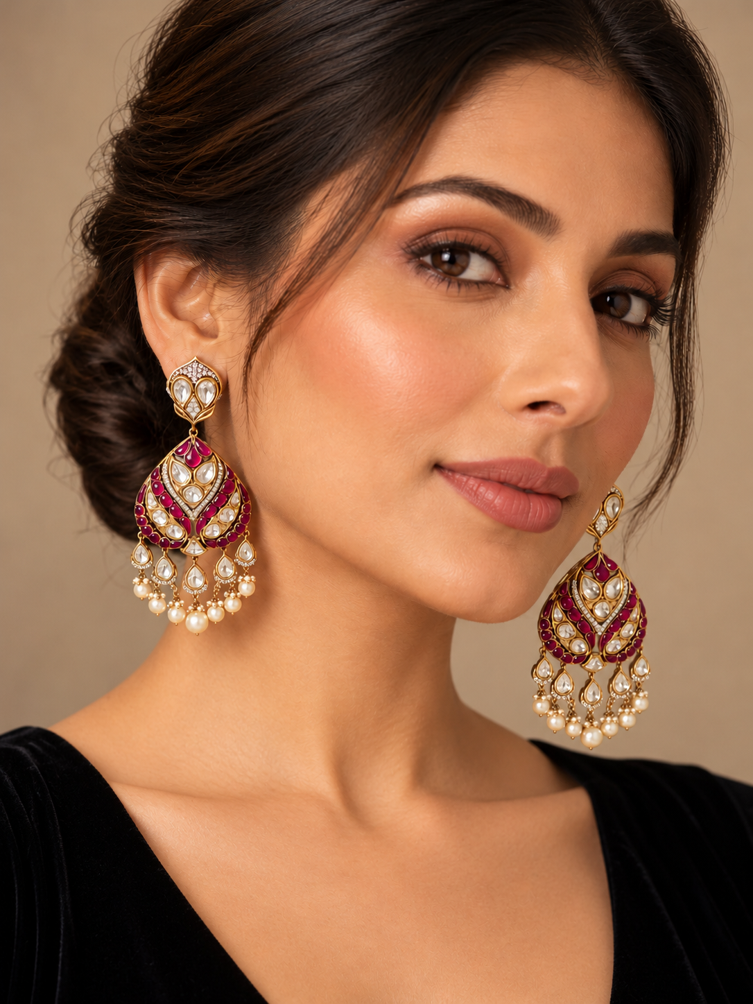 Savina Ruby Polki Pearl Chaandbalis