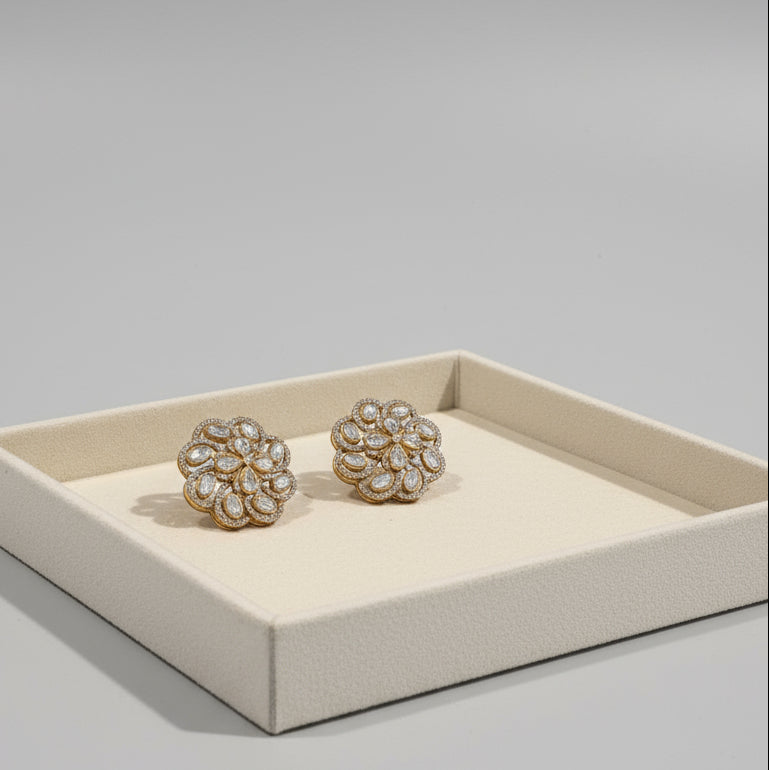 Polki & diamond gold plated studs