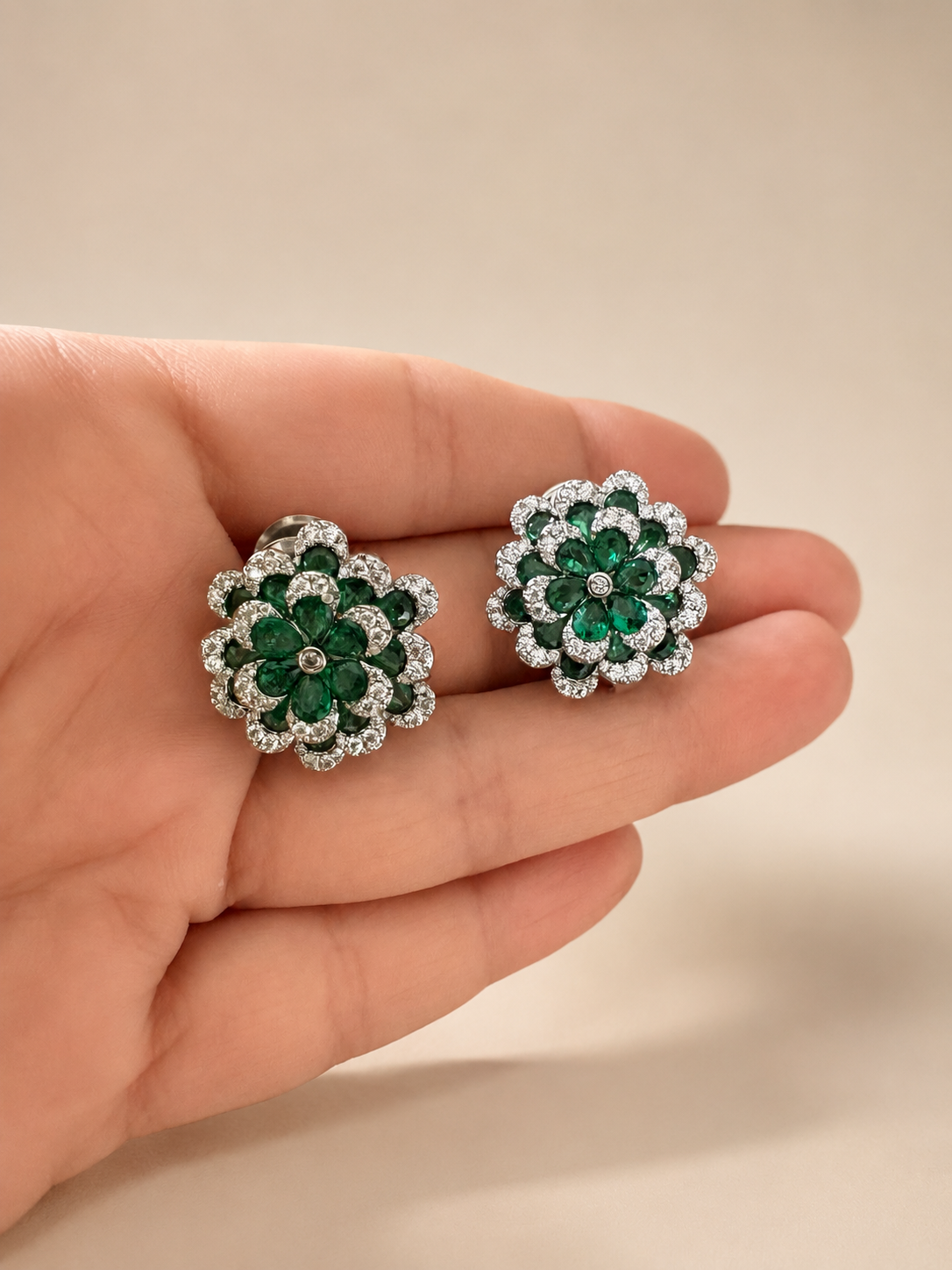 Emerald bloom crystal studs