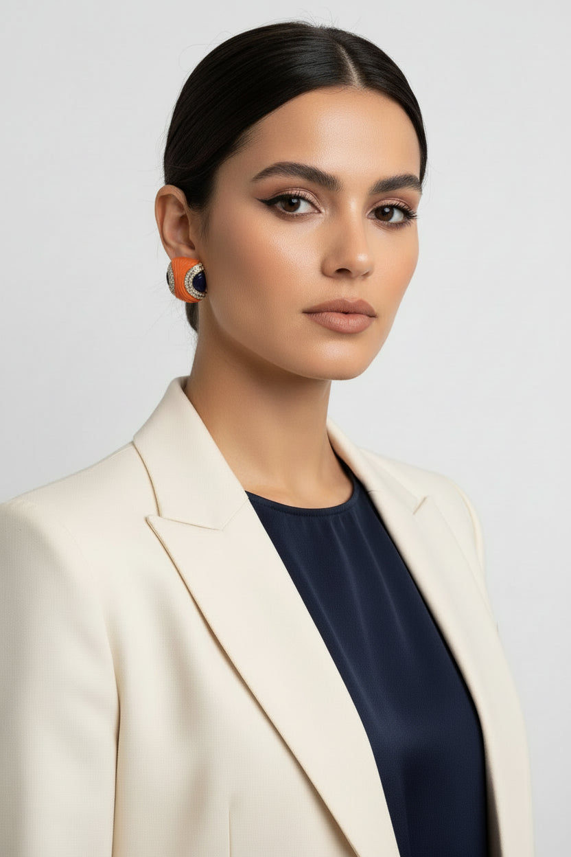 Orange & blue diamond studs