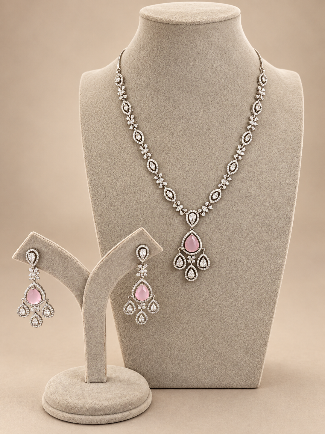 Blush pink diamond Necklace & Earrings