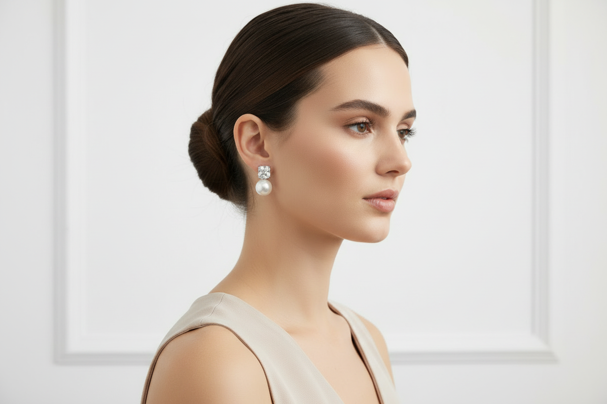 Pearl drop crystal studs