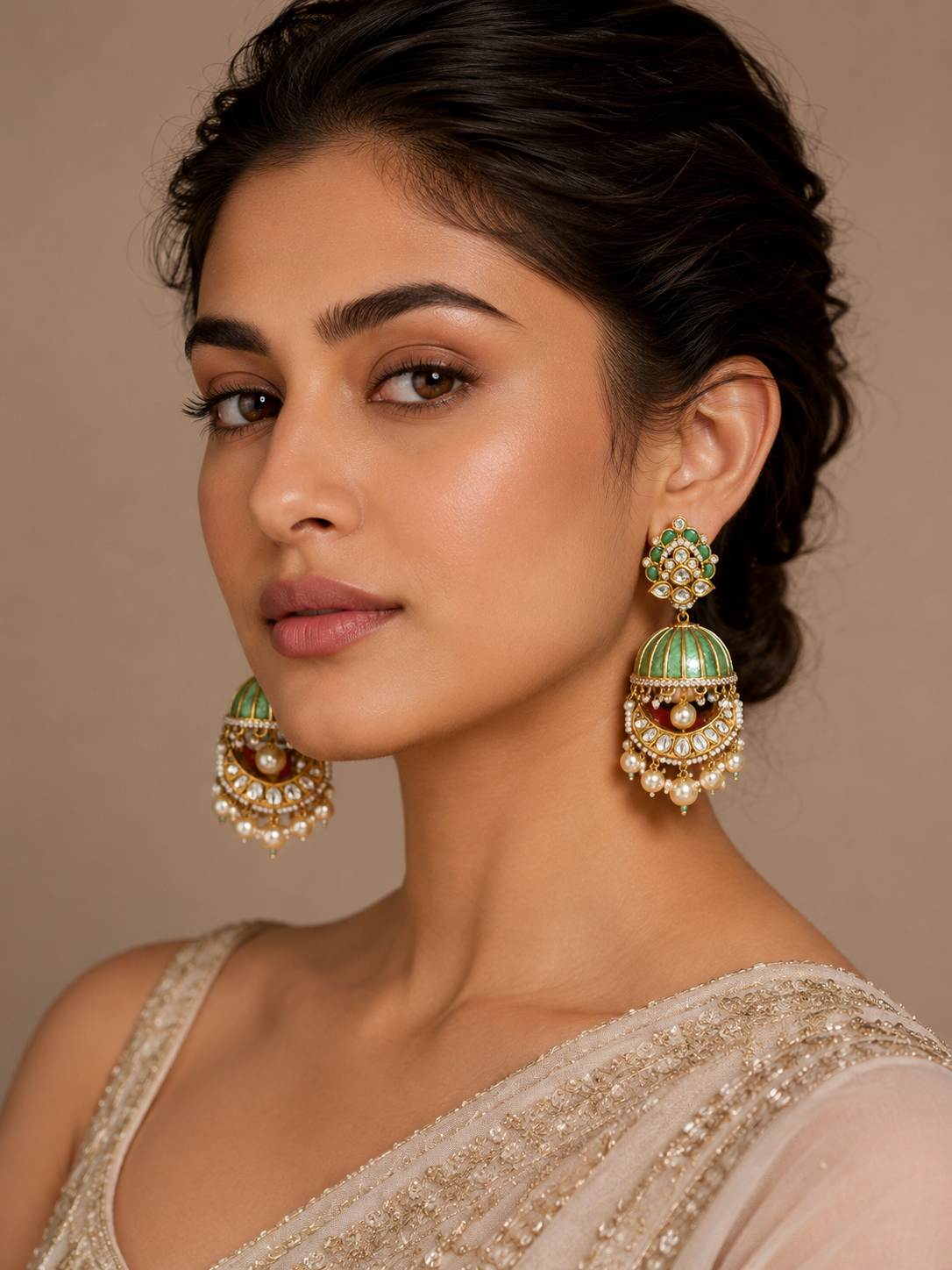 The Mehr Green Pearl Jhumkas