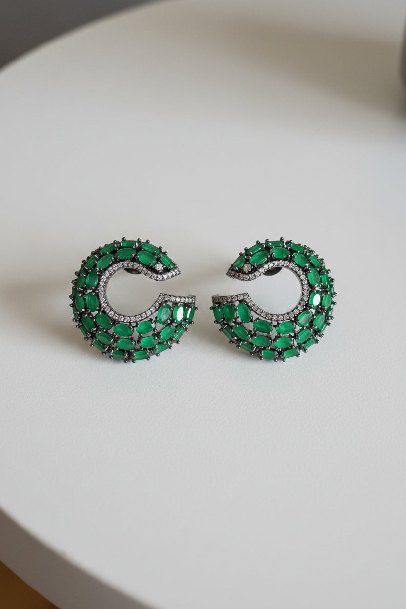 Emerald Crescent Studs