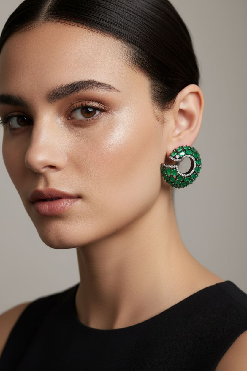 Emerald Crescent Studs