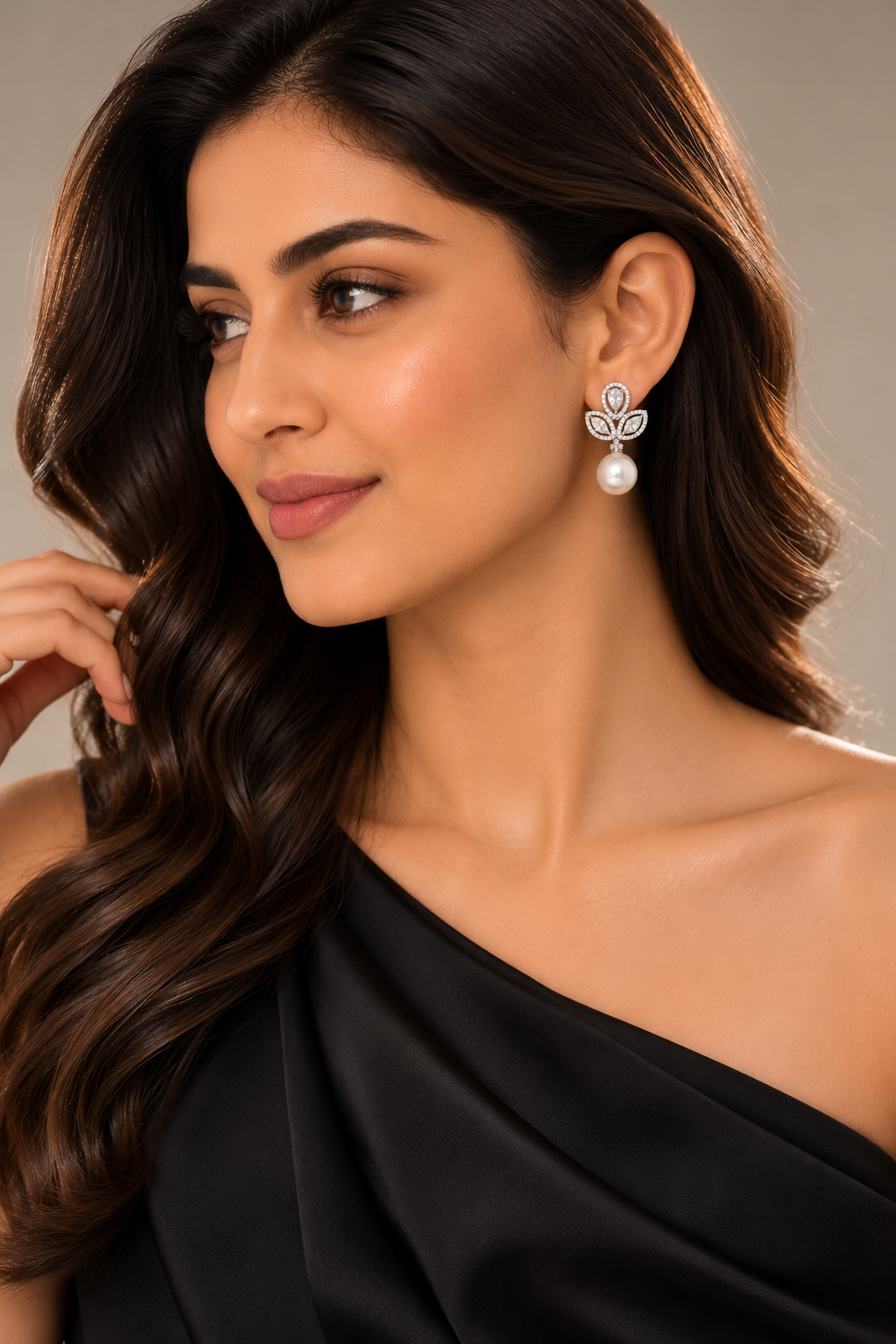 Pearl drop diamond earrings