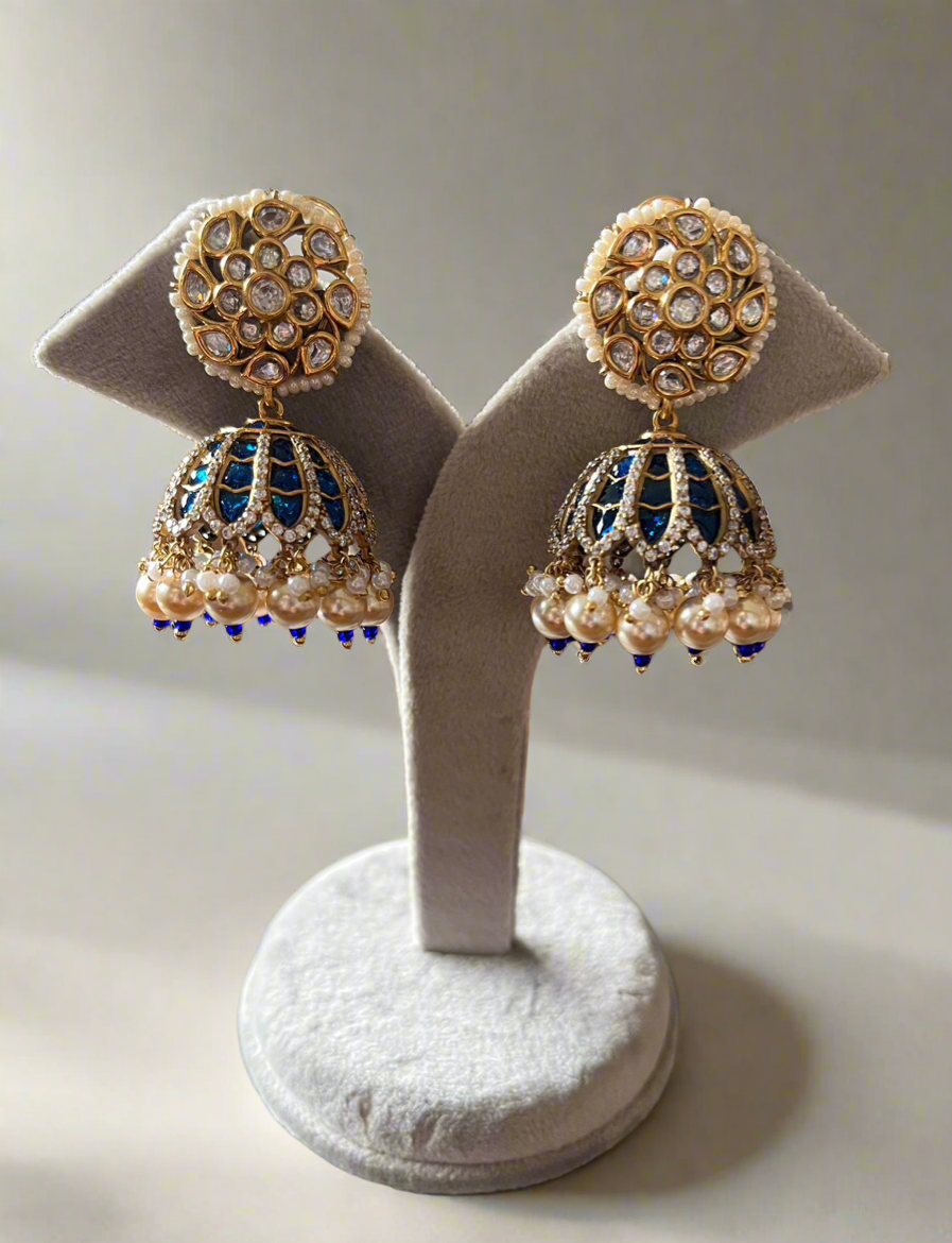 Reeva Blue Meena Pearl Jhumkas