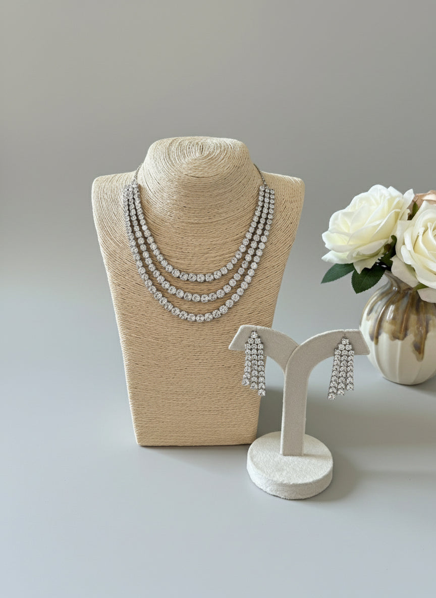Three line diamond cocktail neckpiece & danglers
