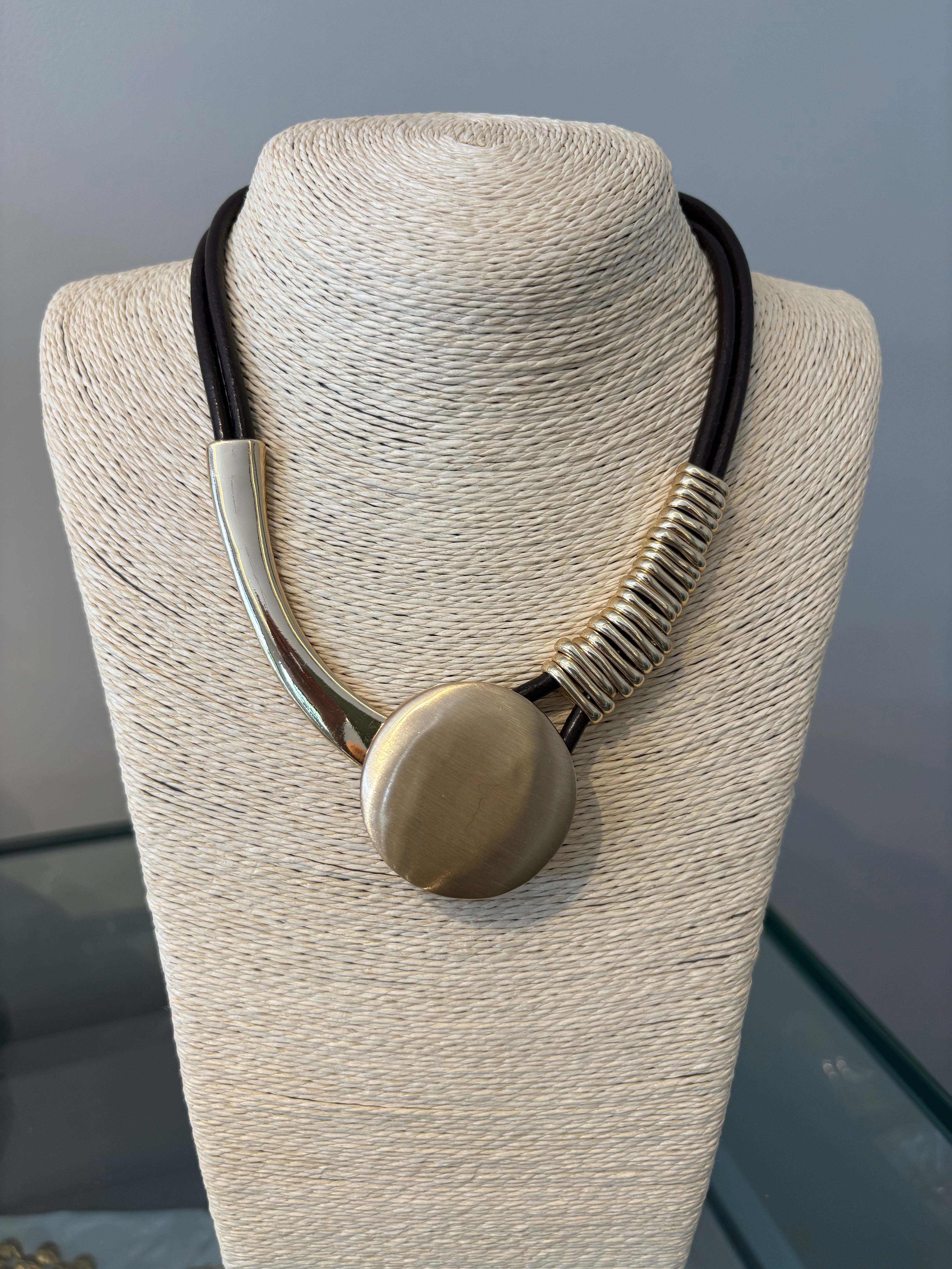 Statement Gold & Leather Neckpiece
