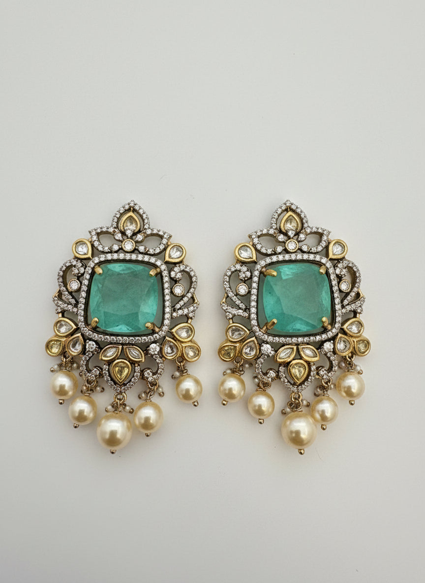 Victorian emerald Polki Pearl earrings
