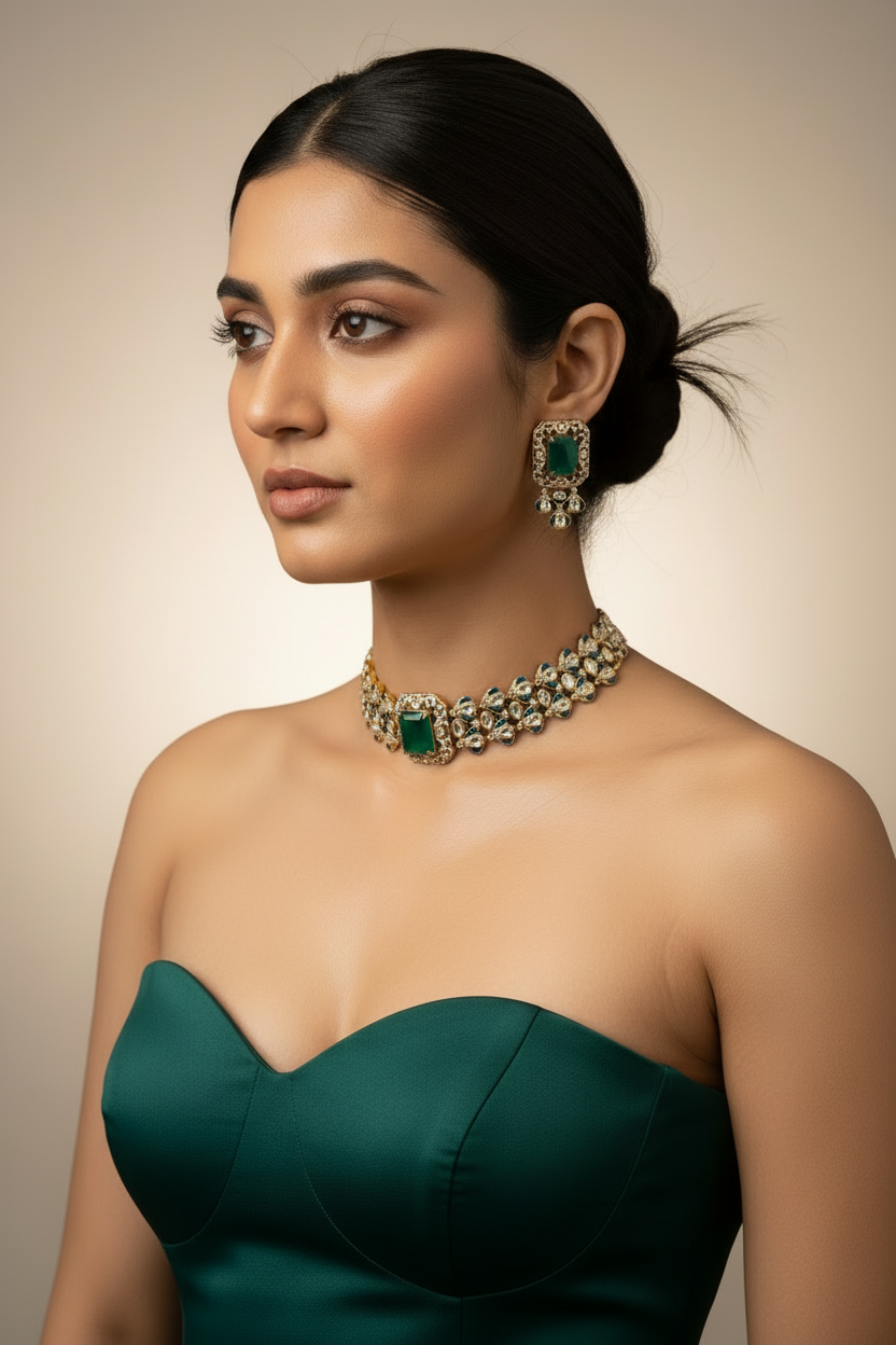 Noor Emerald Polki Set