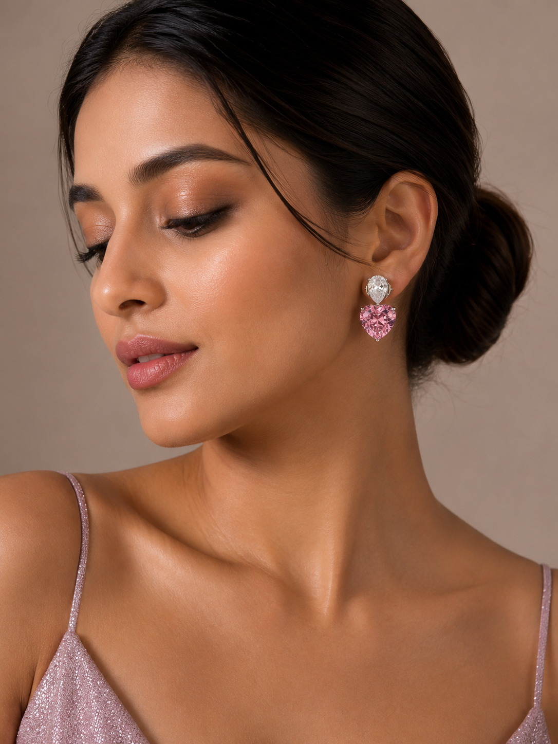 Heart Blush pink crystal studs