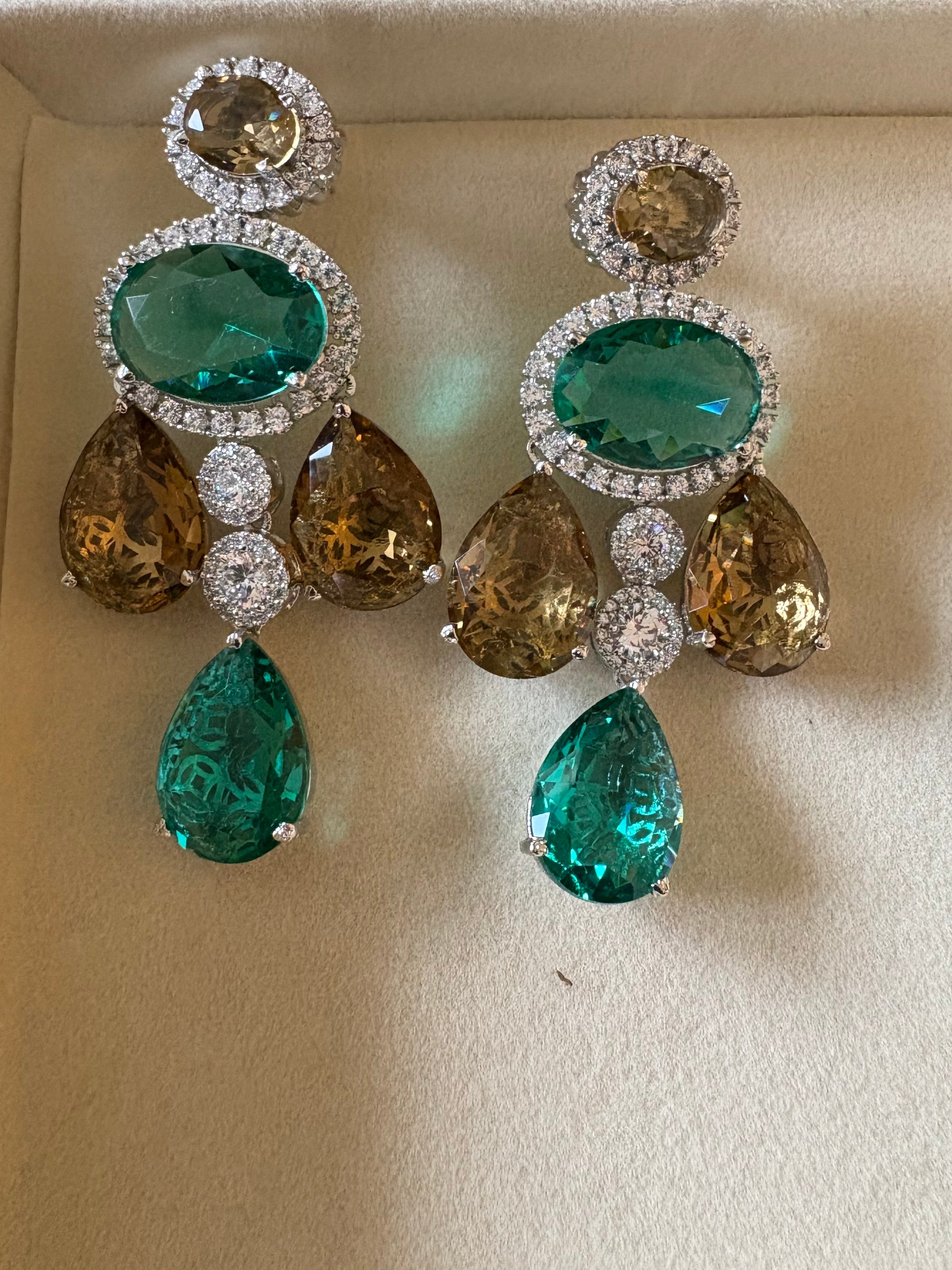 Crystal topaz & green danglers