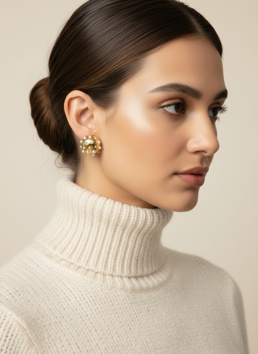 Pearl gold round studs