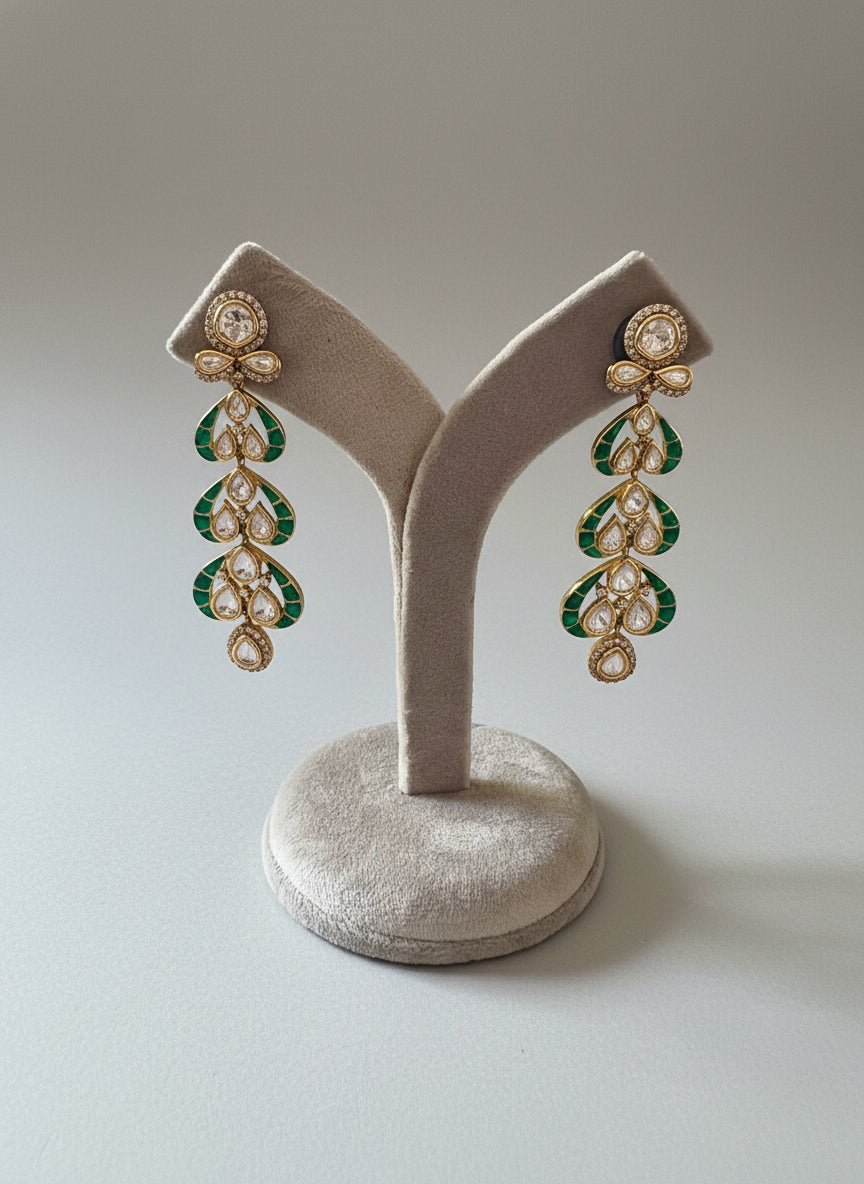 Polki emerald leaf drop danglers