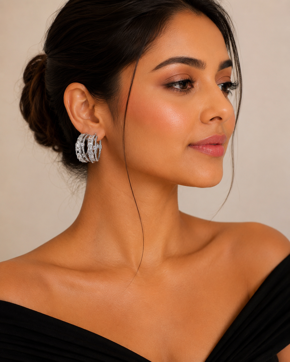 Multi Row Diamond C shape earrings