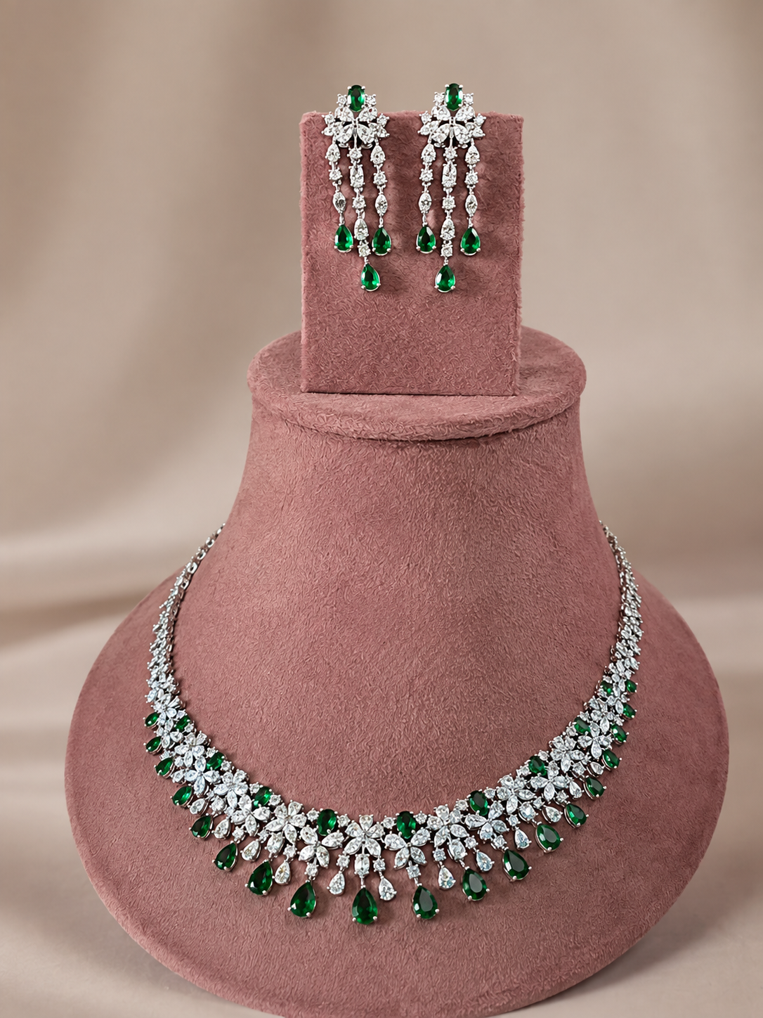 Emerald Diamond Cascade Set