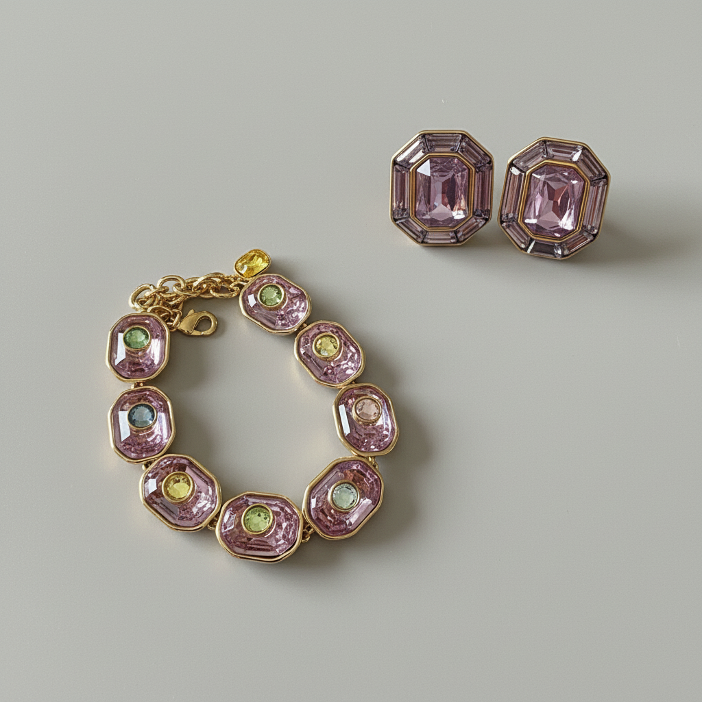 Luminary Crystal bracelet and lilac studs set