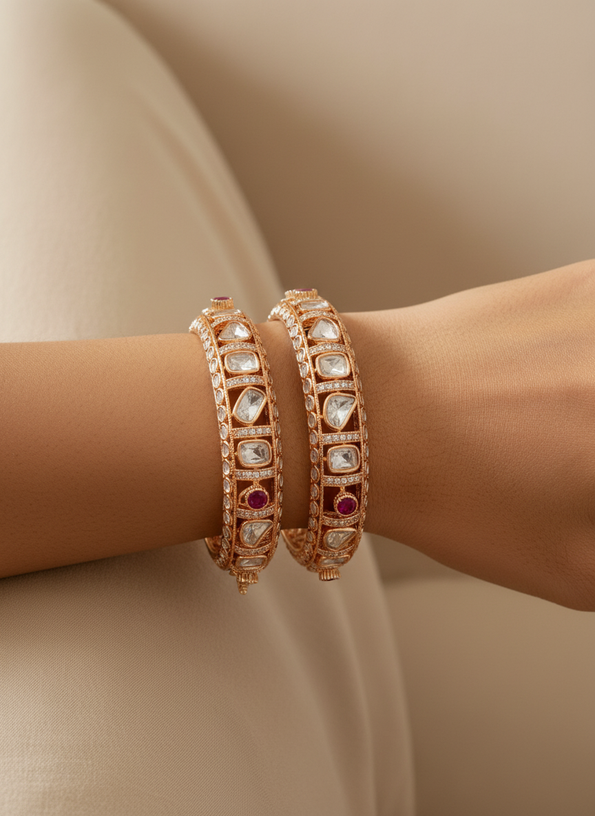 Polki gold bracelet set of 2