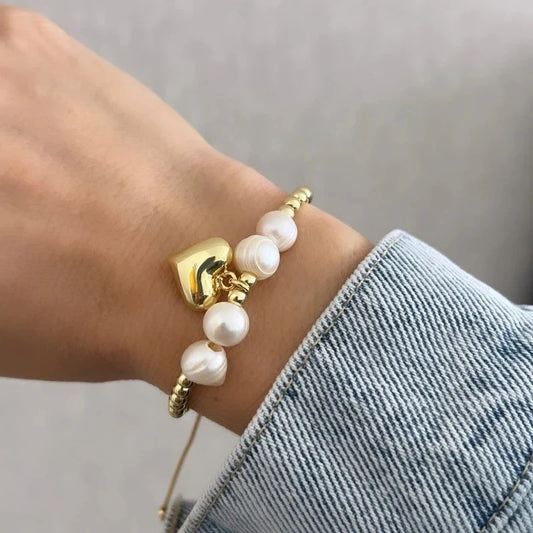 Heart shape pearl adjustable bracelet