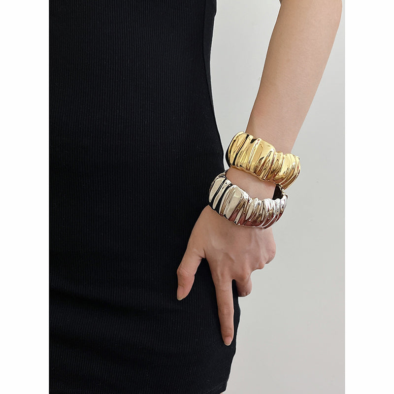 Irregular plated statement silver bracelet