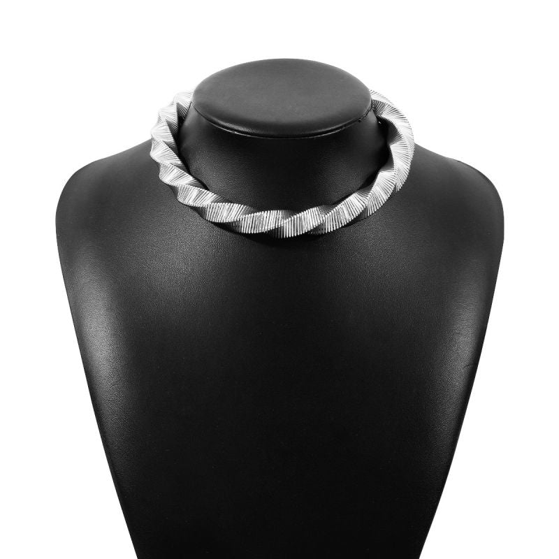 Dull Silver Statement Geometric Choker
