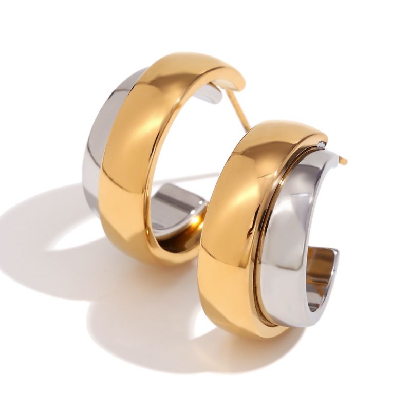 Two toned Silver & Gold C Shaped earrings