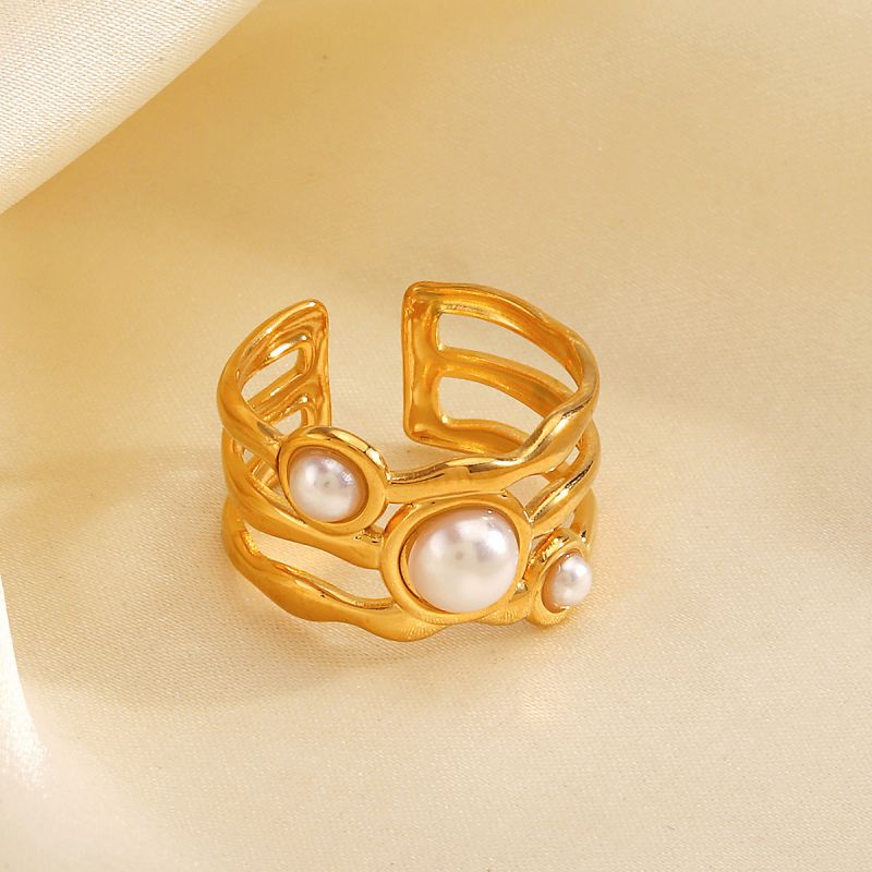 Pearl gold plated open ring