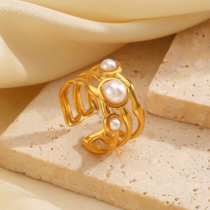Pearl gold plated open ring