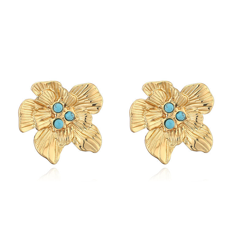 Turq Gold plated flower studs