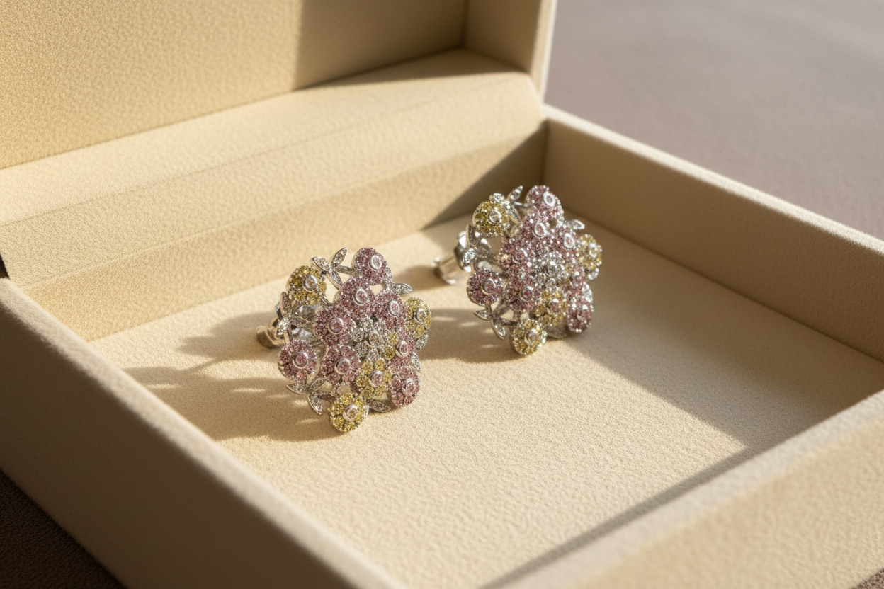 Pink & yellow diamond studs