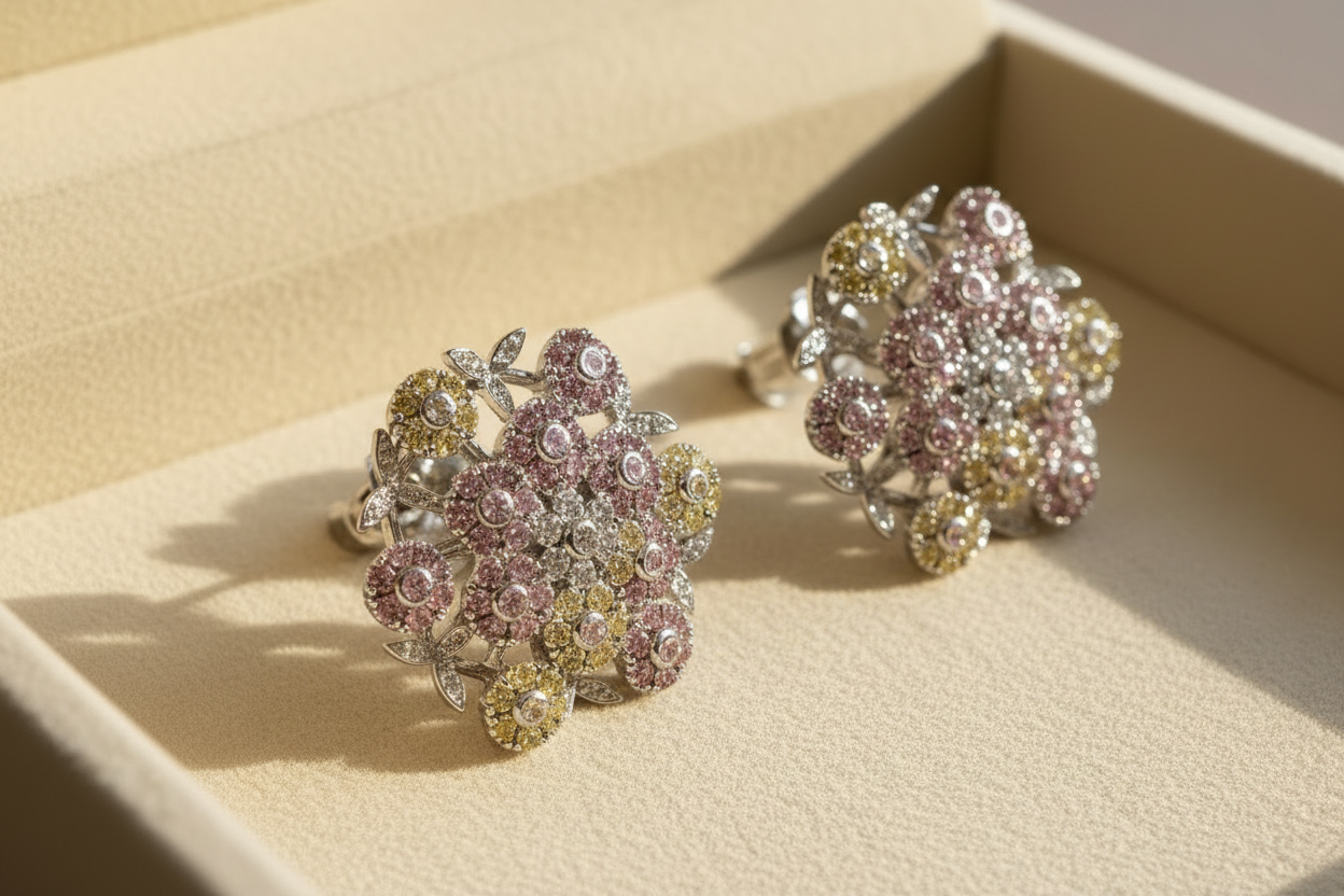Pink & yellow diamond studs