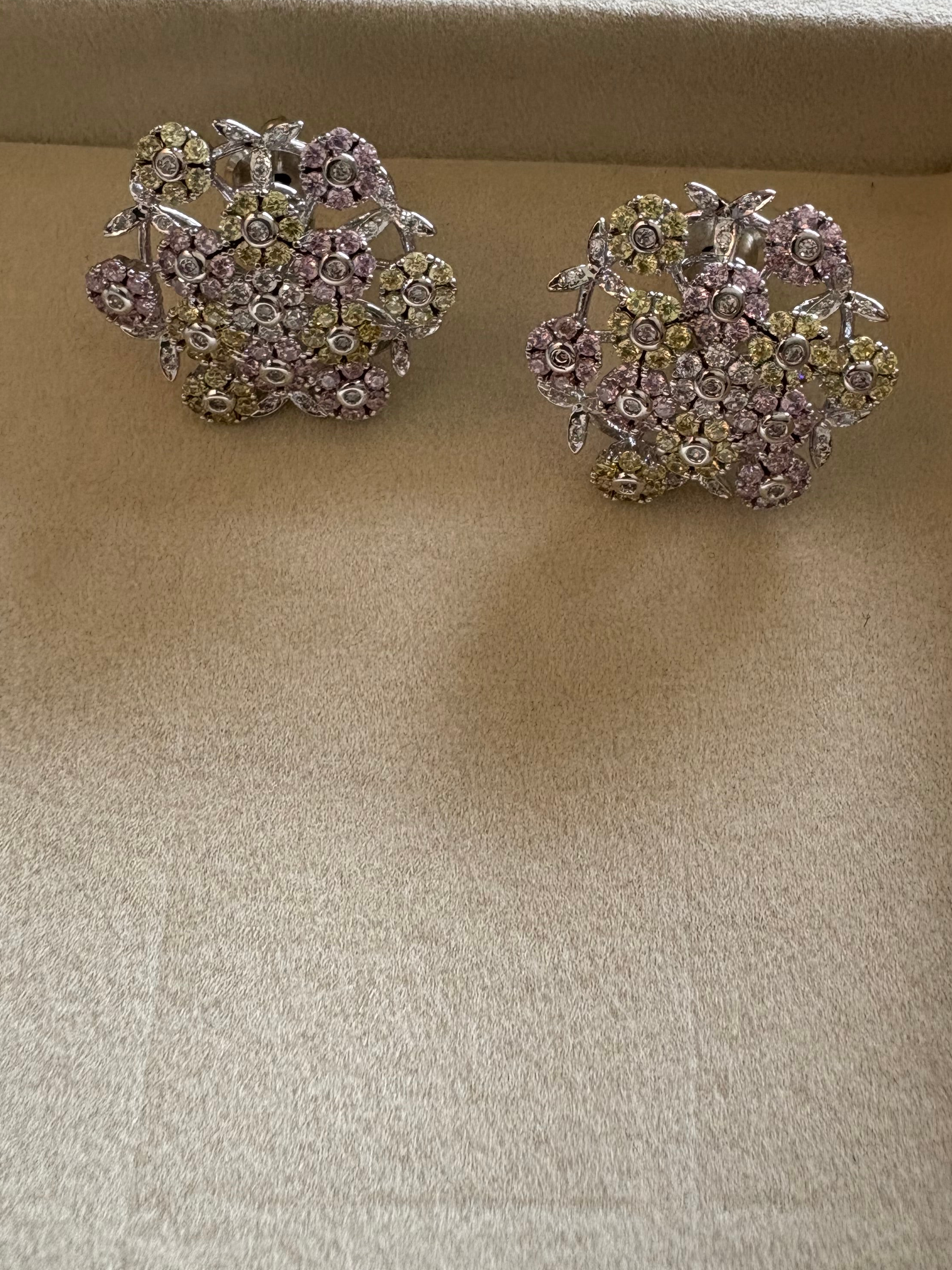 Pink & yellow diamond studs
